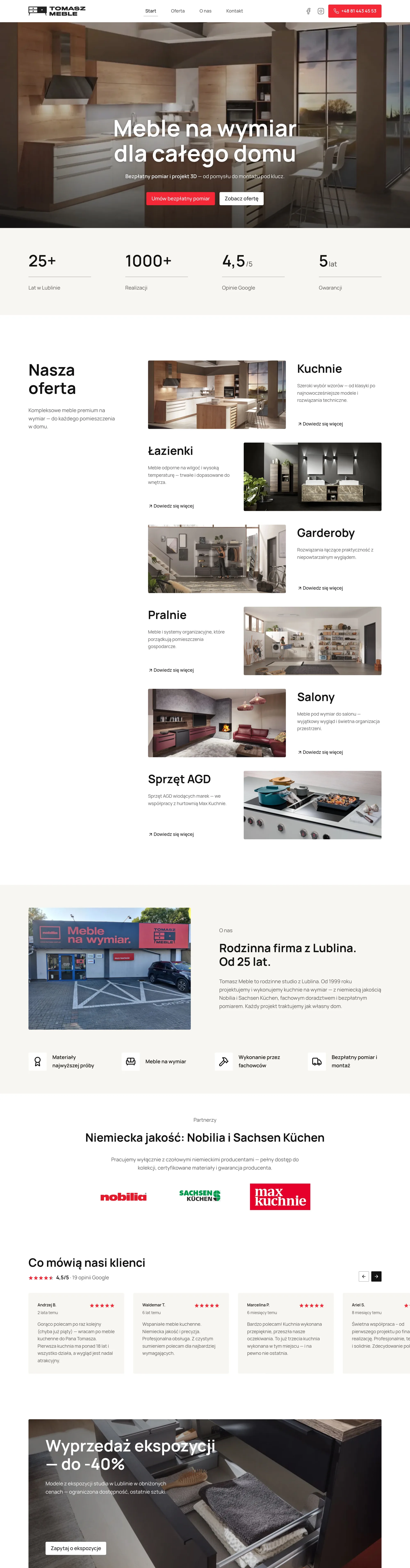Nowa strona główna Tomasz Meble — lekki, premium układ